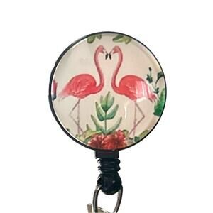 Flamingo Swivel Retractable ID Badge Snap Holder Clip Teacher Nurse Doctor (1)